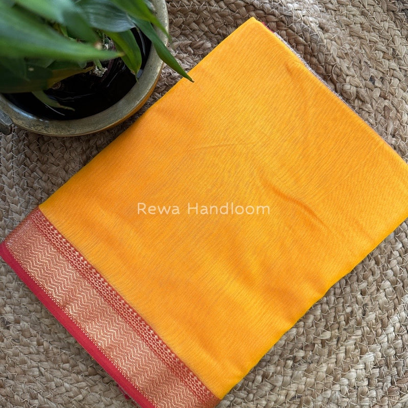 Maheshwari Mango Yellow Gichha Pallu Saree GP037