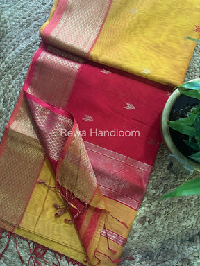 Mustard Yellow Zari Butti ~ Maheshwari Saree-ZB120