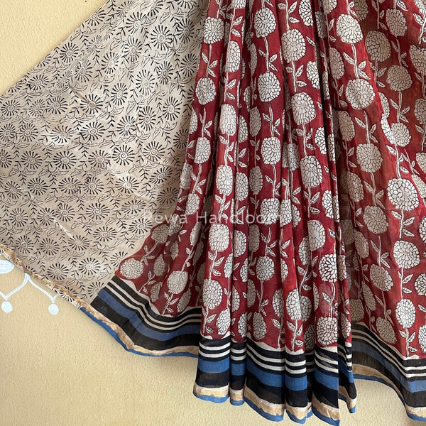 Red-White Chanderi Silk Printed Saree CPS026
