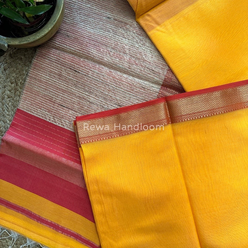 Maheshwari Mango Yellow Gichha Pallu Saree GP037