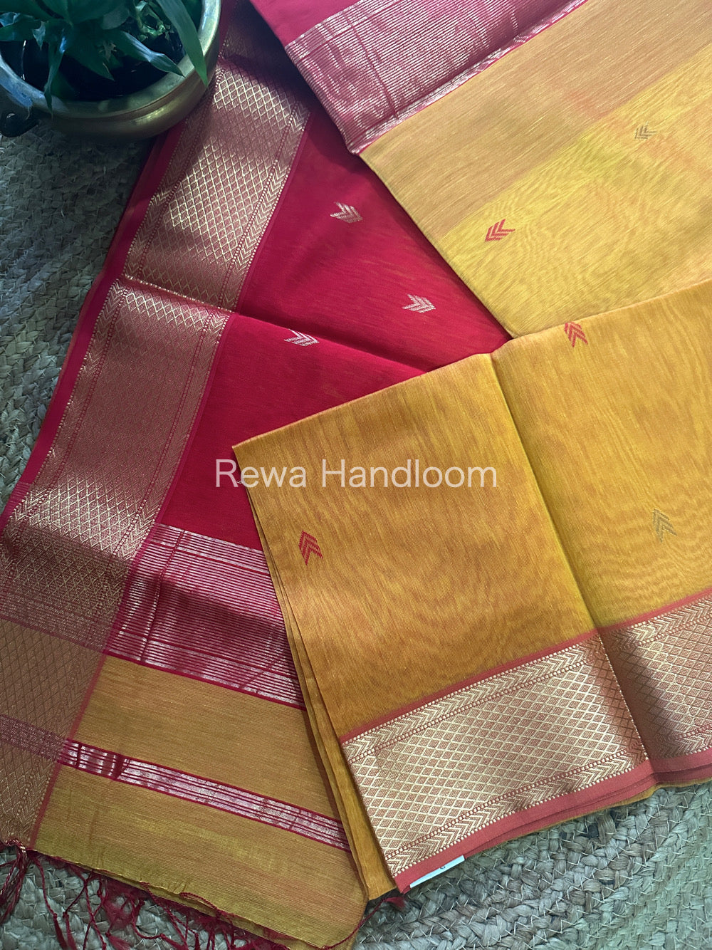 Mustard Yellow Zari Butti ~ Maheshwari Saree-ZB120