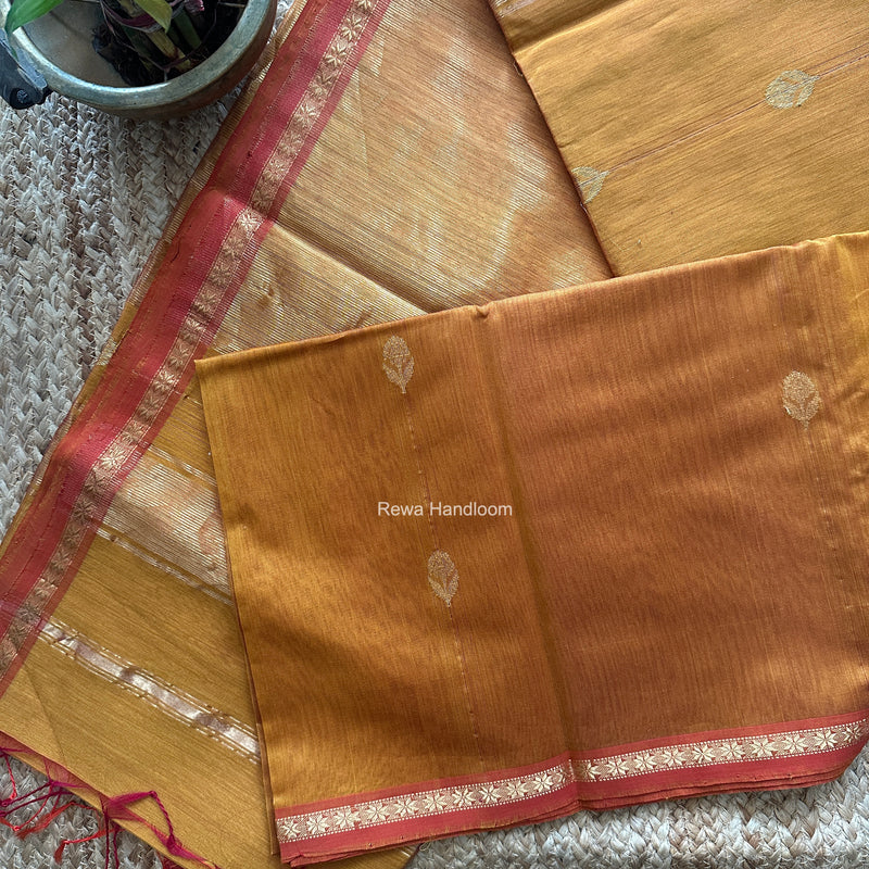 Maheshwari Mustard Yellow Shaded Lotus Butta Saree LMBS01