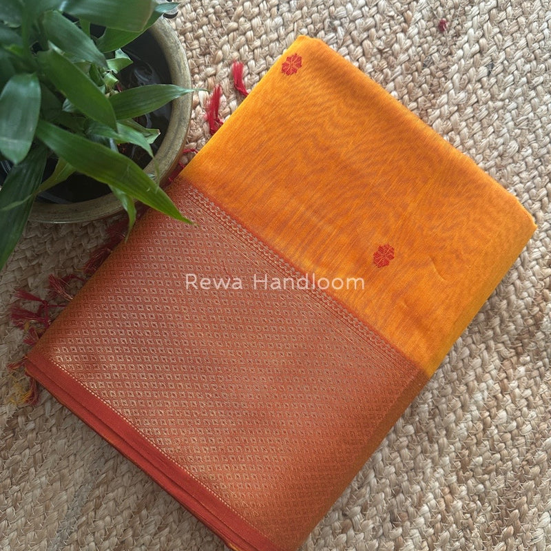 Maheshwari Golden Yellow Zari Skirt Butti Saree ZSB0125