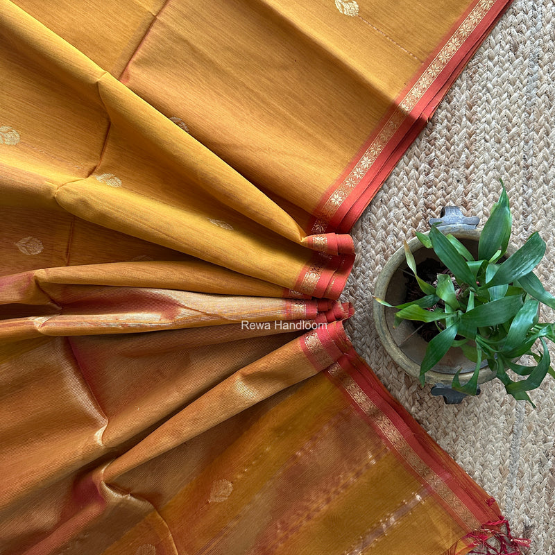Maheshwari Mustard Yellow Shaded Lotus Butta Saree LMBS01