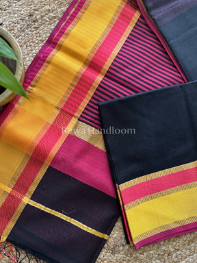 Maheshwari Black Ganga Jamuna Rewa Border Saree