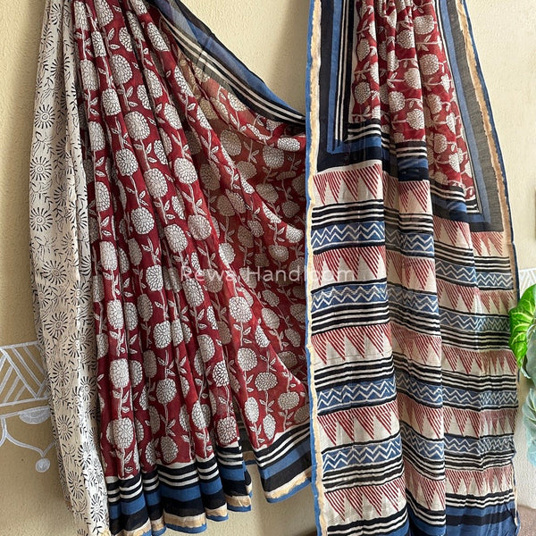 Red-White Chanderi Silk Printed Saree CPS026