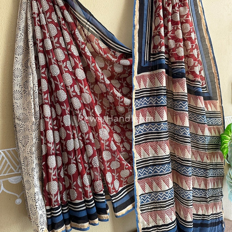 Red-White Chanderi Silk Printed Saree CPS026