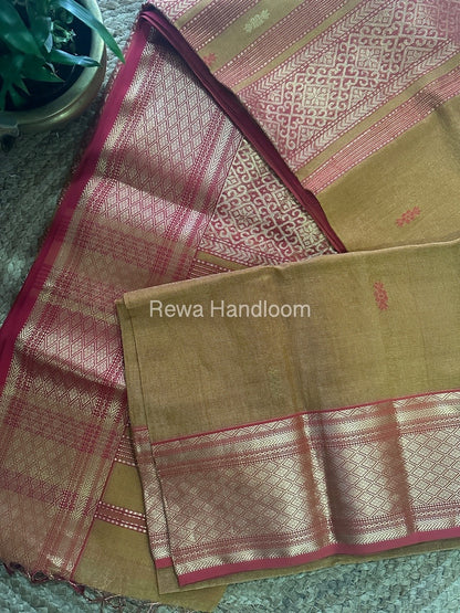 Maheshwari Rust Orang Tissue Rich Pallu Saree THP015