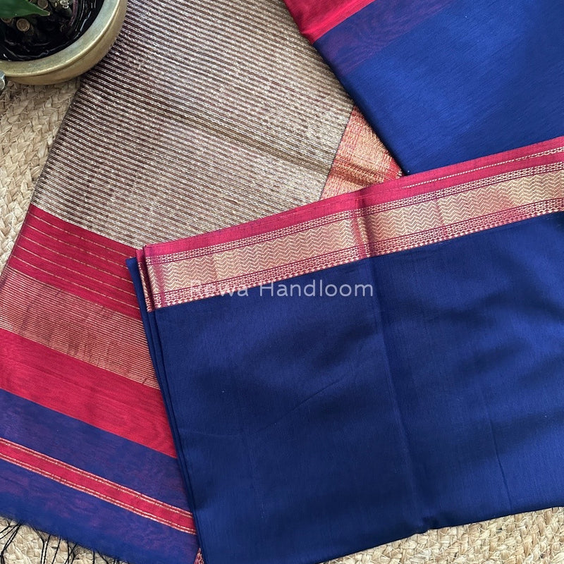Maheshwari Navy Blue Gichha Pallu Saree GP036