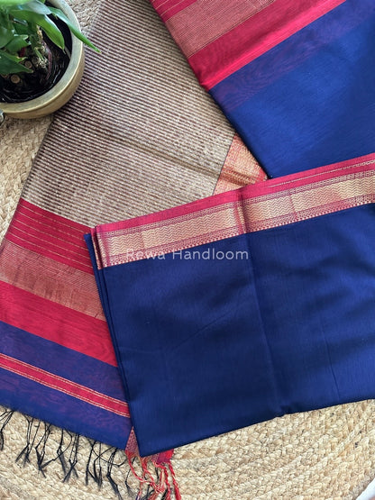 Maheshwari Navy Blue Gichha Pallu Saree GP036