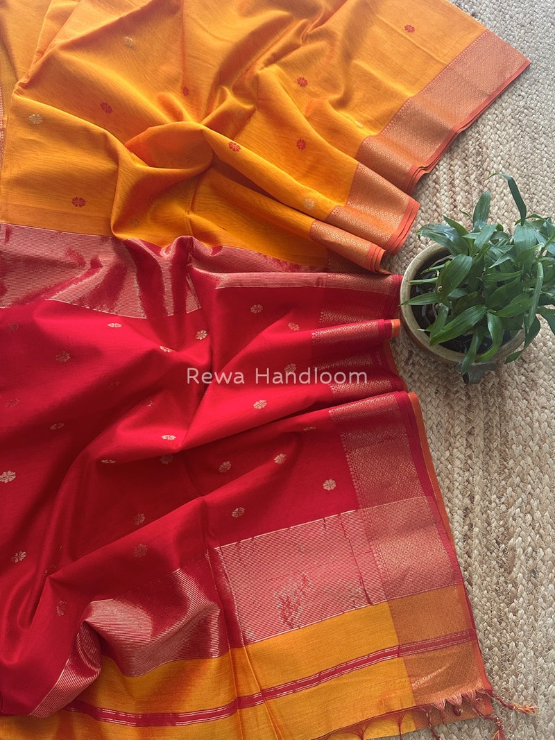 Maheshwari Golden Yellow Zari Skirt Butti Saree ZSB0125
