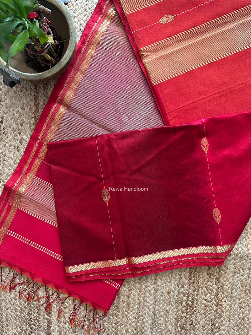 Maheshwari Red Shaded Lotus Butta Saree LMBS02