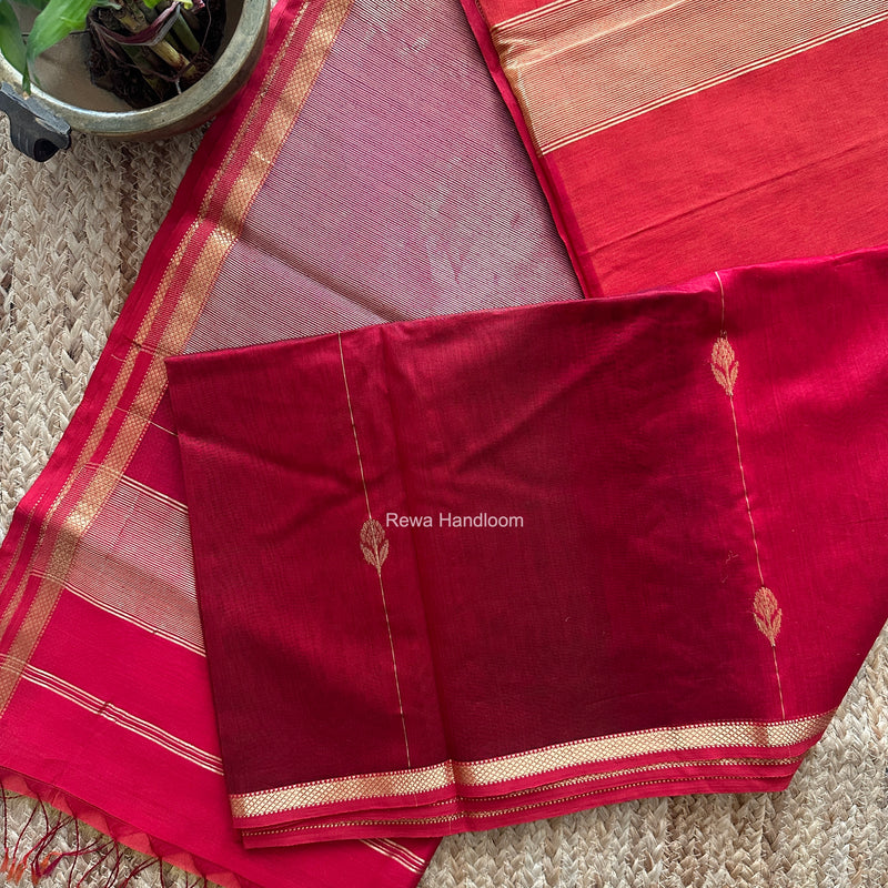 Maheshwari Red Shaded Lotus Butta Saree LMBS02