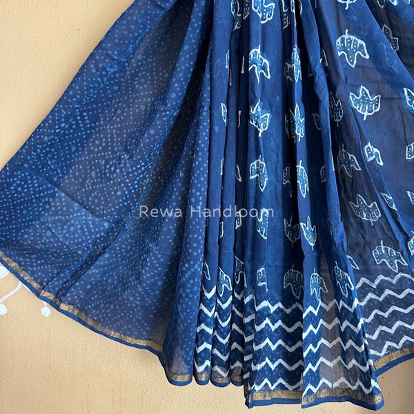 Blue-White Chanderi Silk Printed Saree CPS015