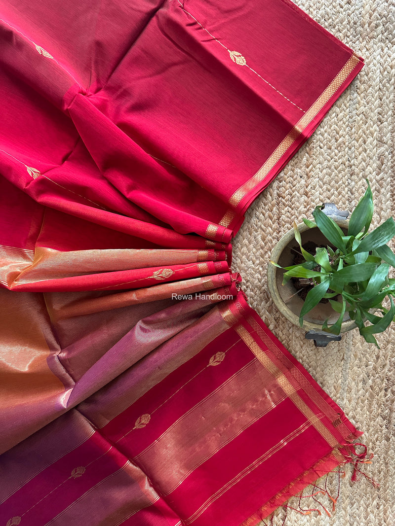 Maheshwari Red Shaded Lotus Butta Saree LMBS02