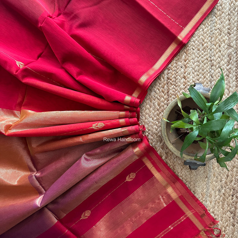 Maheshwari Red Shaded Lotus Butta Saree LMBS02