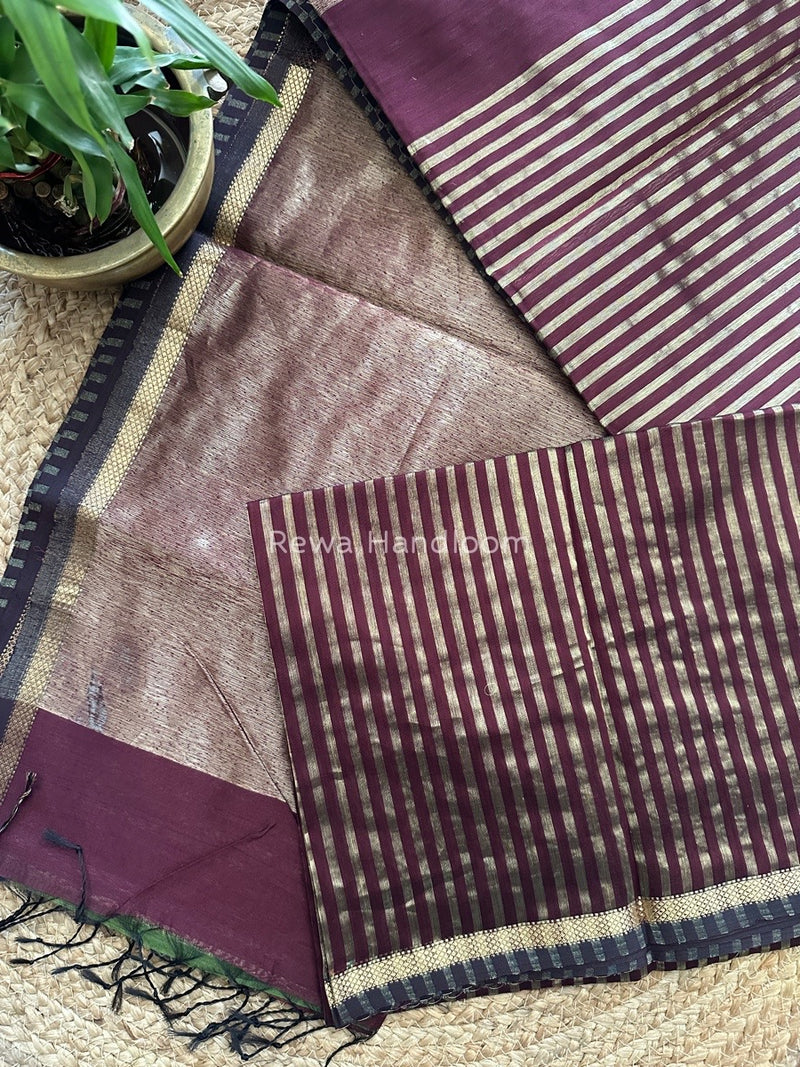 Maheshwari Wine Tissue Silk Saree TZLS011