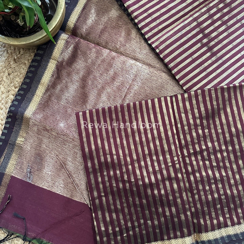 Maheshwari Wine Tissue Silk Saree TZLS011