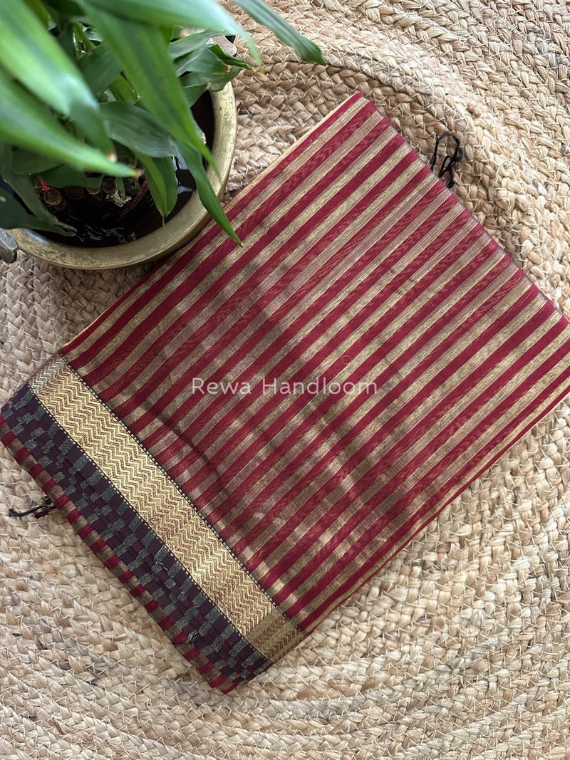Maheshwari Maroon Tissue Silk Saree TZLS013
