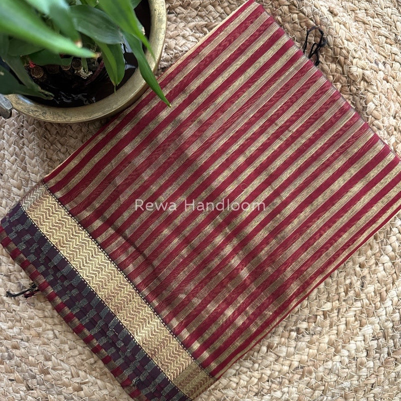 Maheshwari Maroon Tissue Silk Saree TZLS013