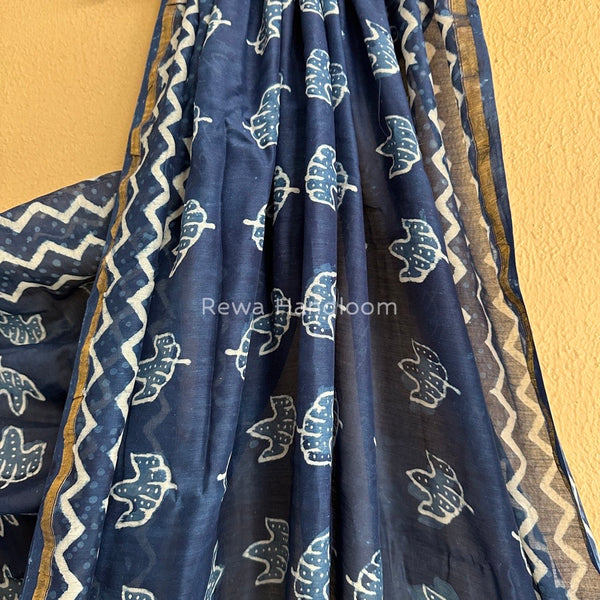 Blue-White Chanderi Silk Printed Saree CPS015