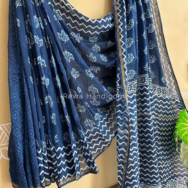 Blue-White Chanderi Silk Printed Saree CPS015