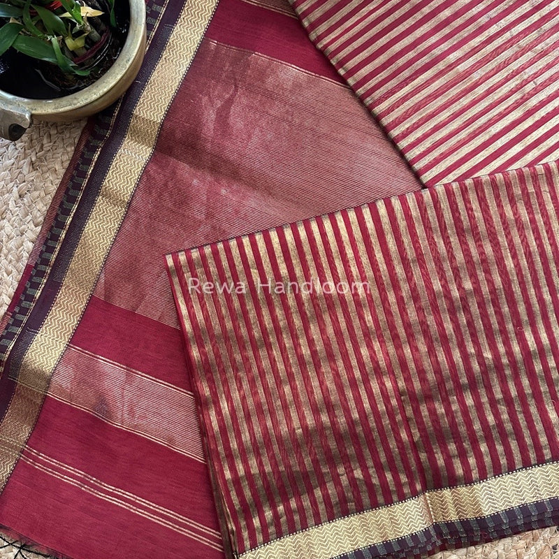 Maheshwari Maroon Tissue Silk Saree TZLS013
