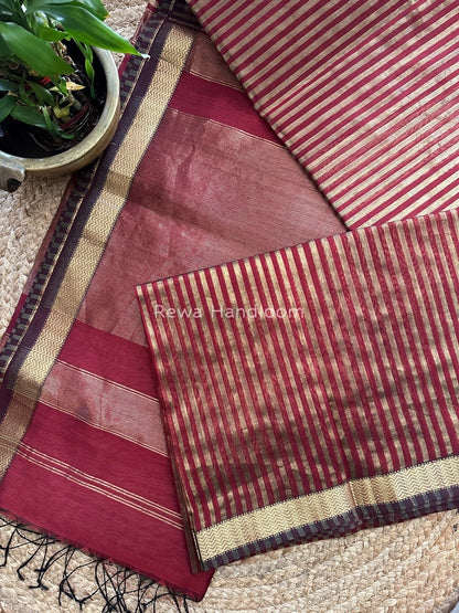 Maheshwari Maroon Tissue Silk Saree TZLS013