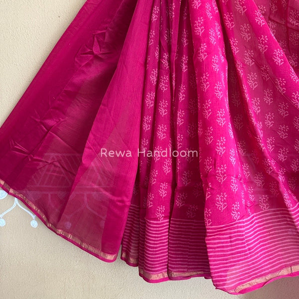 Rani Pink Chanderi Silk Printed Saree CPS028