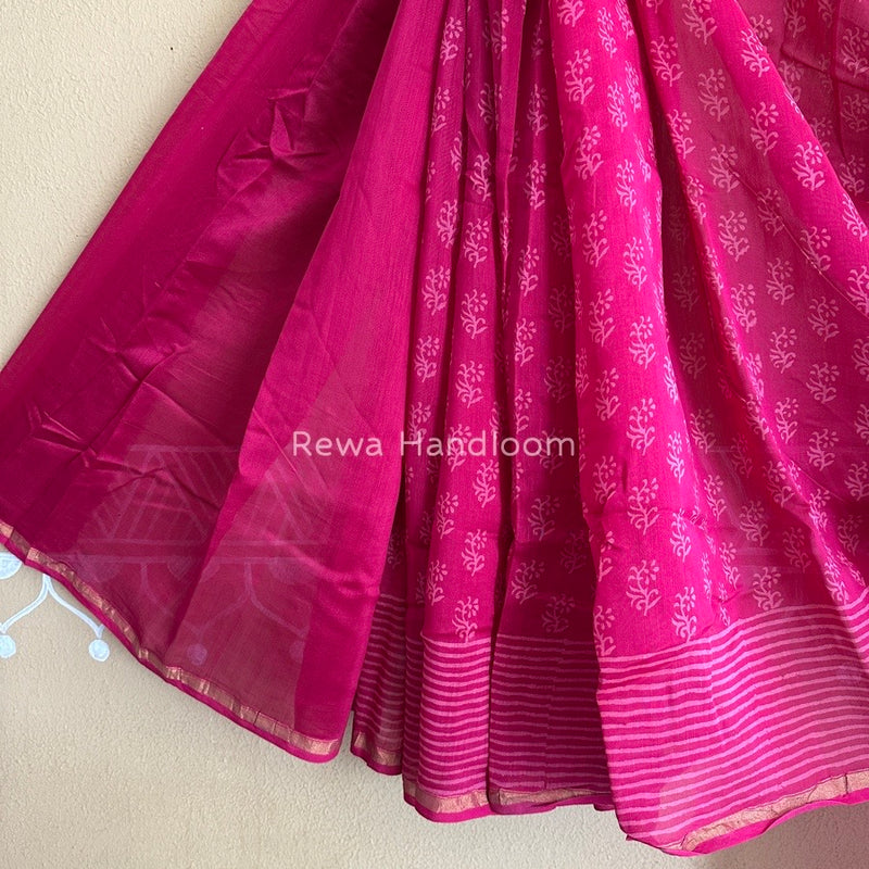 Rani Pink Chanderi Silk Printed Saree CPS028