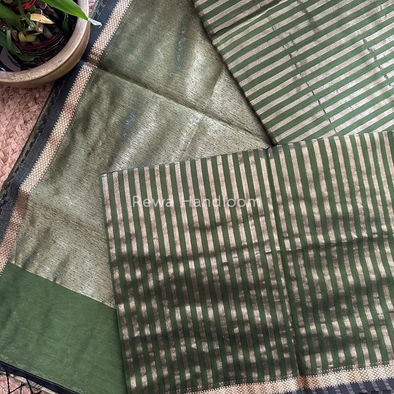 Maheshwari Mehendi Green Tissue Silk Saree TZLS012