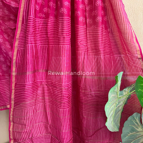 Rani Pink Chanderi Silk Printed Saree CPS028