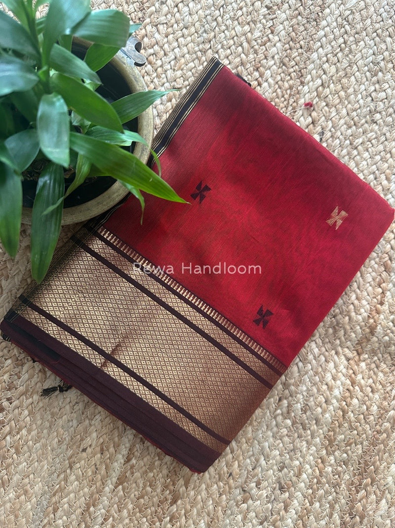 Maheshwari Red Zari Butti Saree SW056