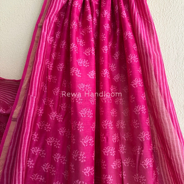 Rani Pink Chanderi Silk Printed Saree CPS028