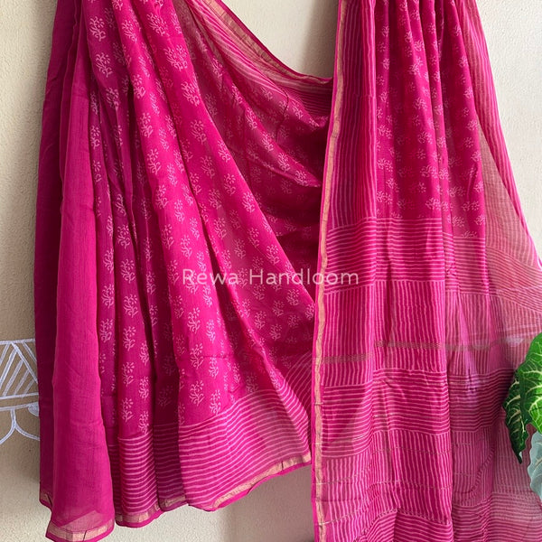 Rani Pink Chanderi Silk Printed Saree CPS028