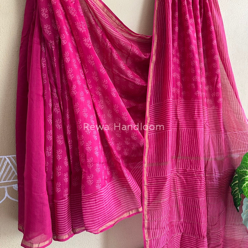 Rani Pink Chanderi Silk Printed Saree CPS028