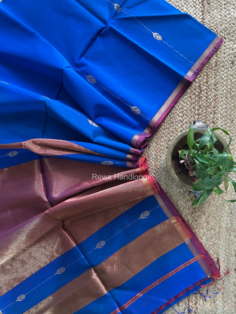 Maheshwari Blue Shaded Lotus Butta Saree LMBS03