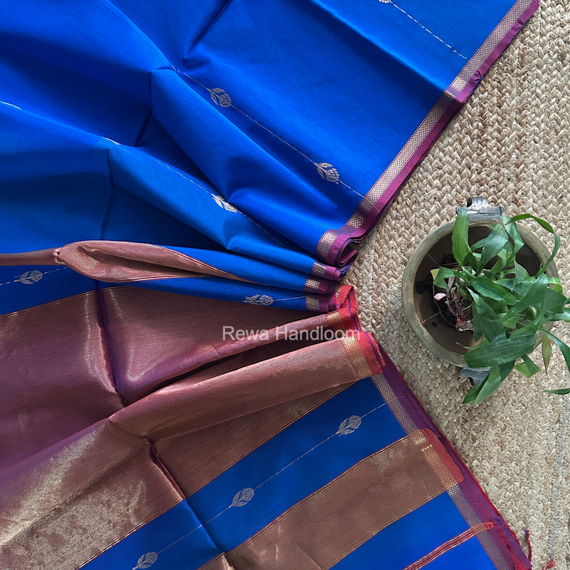 Maheshwari Blue Shaded Lotus Butta Saree LMBS03