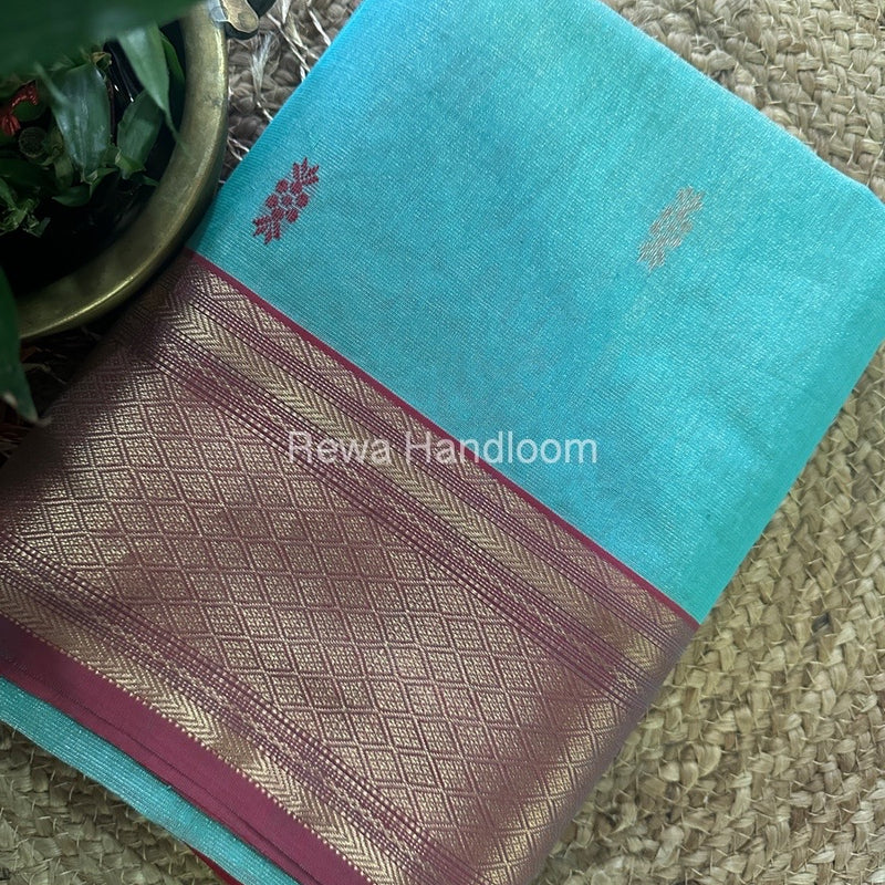 Maheshwari Light Sea Green Tissue Rich Pallu Saree THP05
