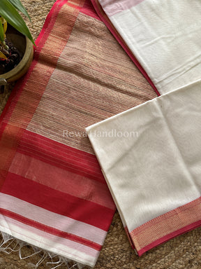 Maheshwari White Rewa Border Saree 