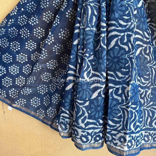 Blue Chanderi Silk Printed Saree CPS032