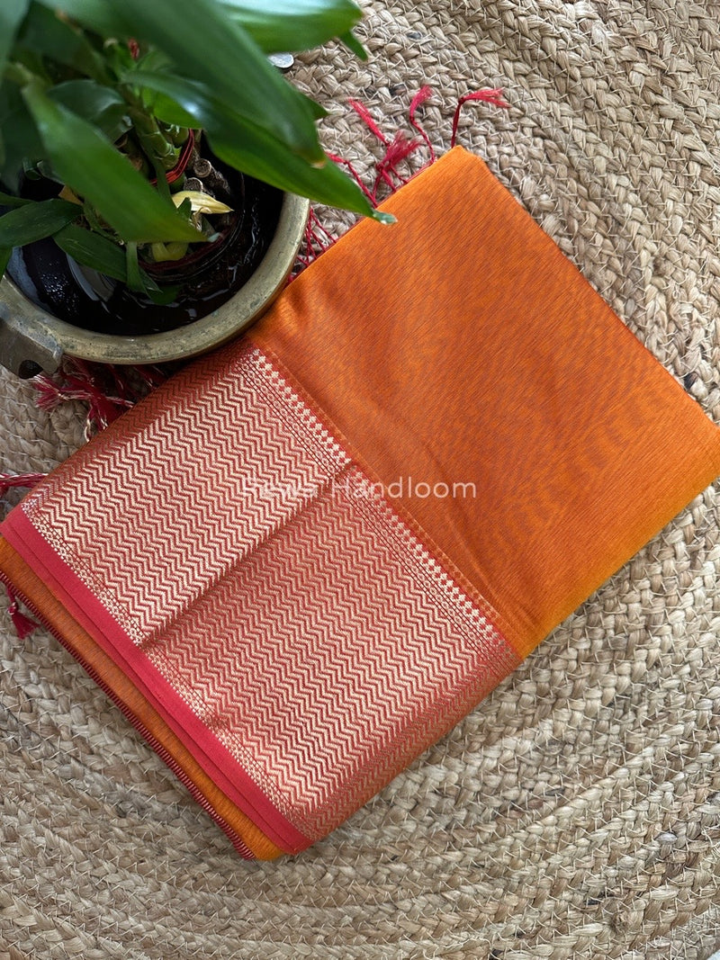 Maheshwari Orange Zari Skirt Saree ZS059
