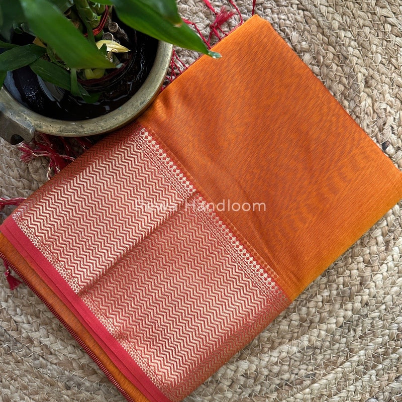 Maheshwari Orange Zari Skirt Saree ZS059