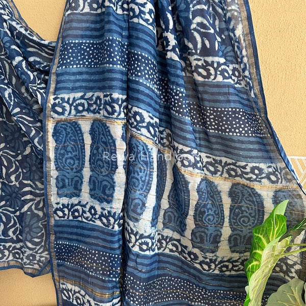 Blue Chanderi Silk Printed Saree CPS032