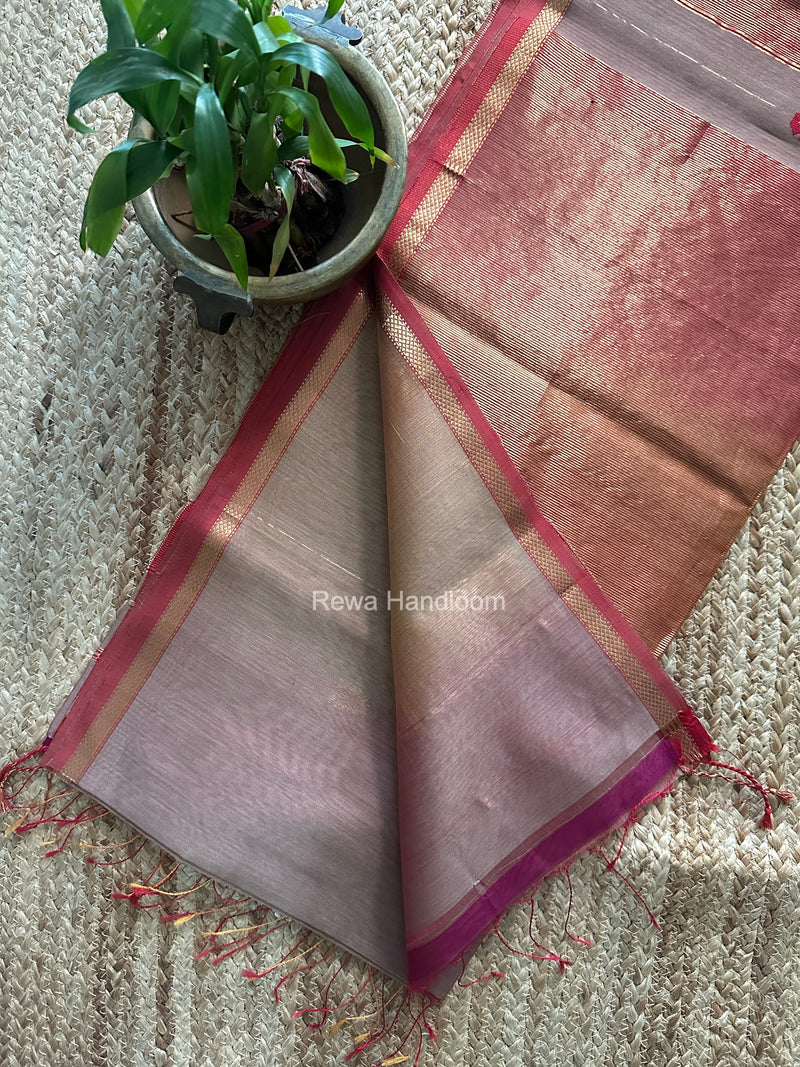 Maheshwari Beige Shaded Gajalakshmi Diya Butta Saree GKDB09