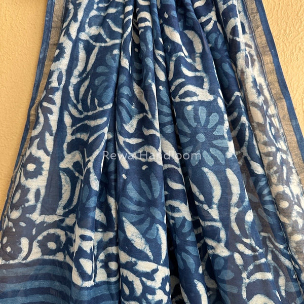 Blue Chanderi Silk Printed Saree CPS032