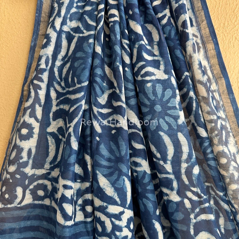 Blue Chanderi Silk Printed Saree CPS032
