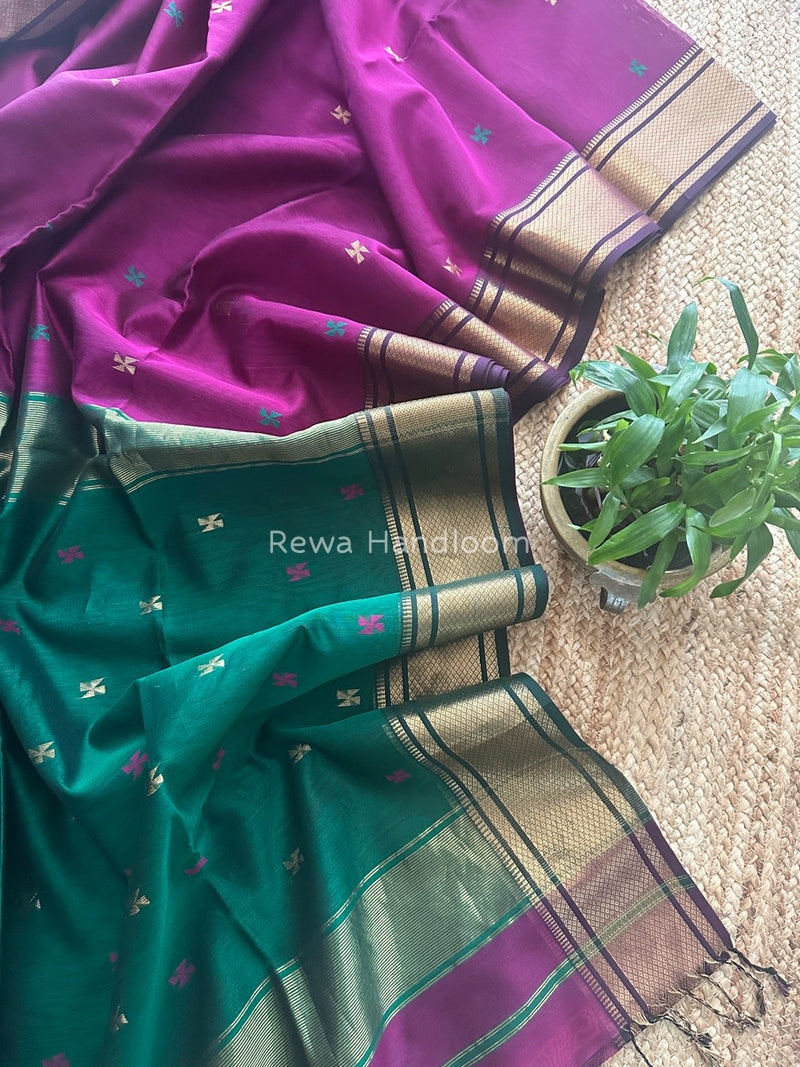 Maheshwari Dark Purple Zari Butti Saree SW057