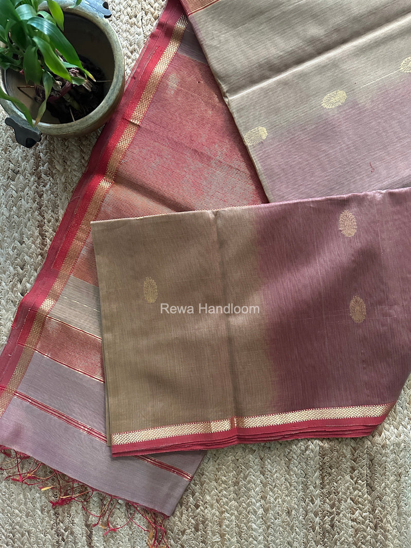 Maheshwari Beige Shaded Gajalakshmi Diya Butta Saree GKDB09