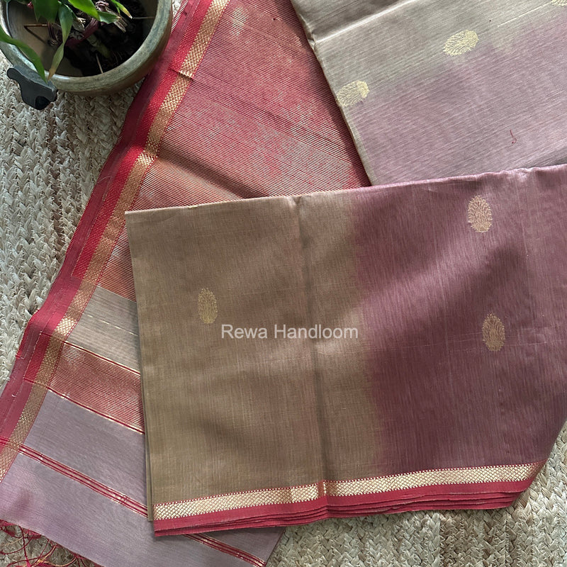 Maheshwari Beige Shaded Gajalakshmi Diya Butta Saree GKDB09